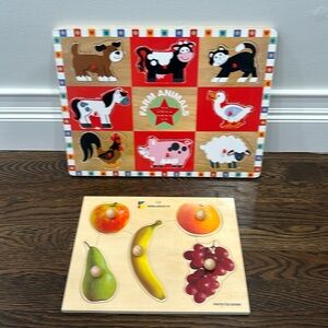 Colorful Farm Animal & Fruit Wooden Puzzles
